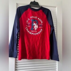 U.S. POLO ASSN. Boys Cotton Long Sleeve Shirt/Top/Tee Red/Navy XXL(18)